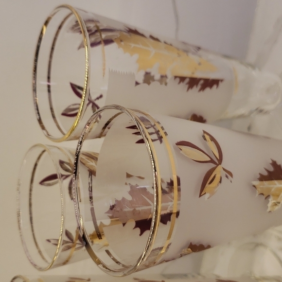 SET of 6 Libbey Pilsner Flute stem Beer glasses Frosted gold leaf 8.25" x 2.75" - Picture 4 of 12